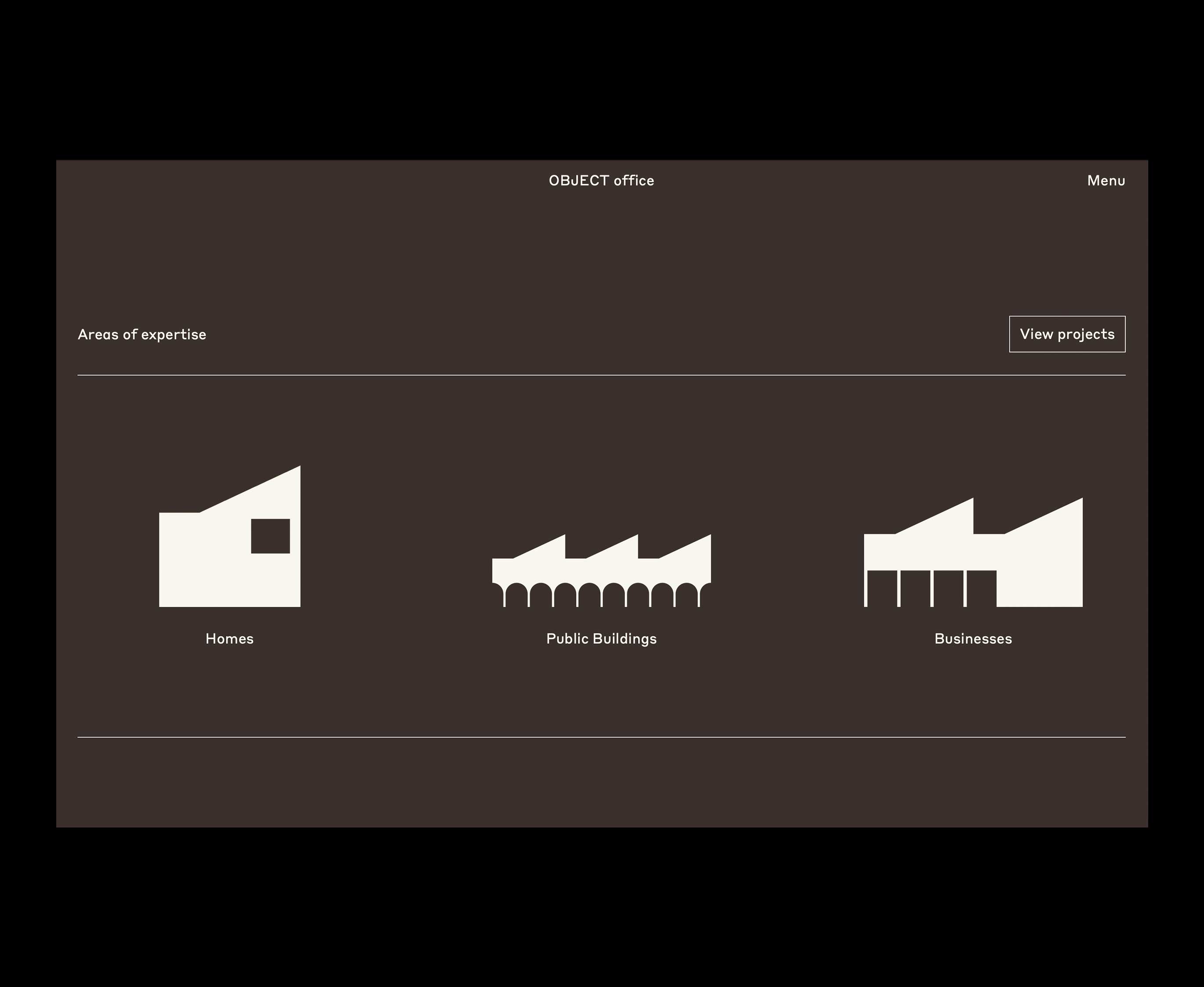 Object Office Architects homepage web design with diagrams of work