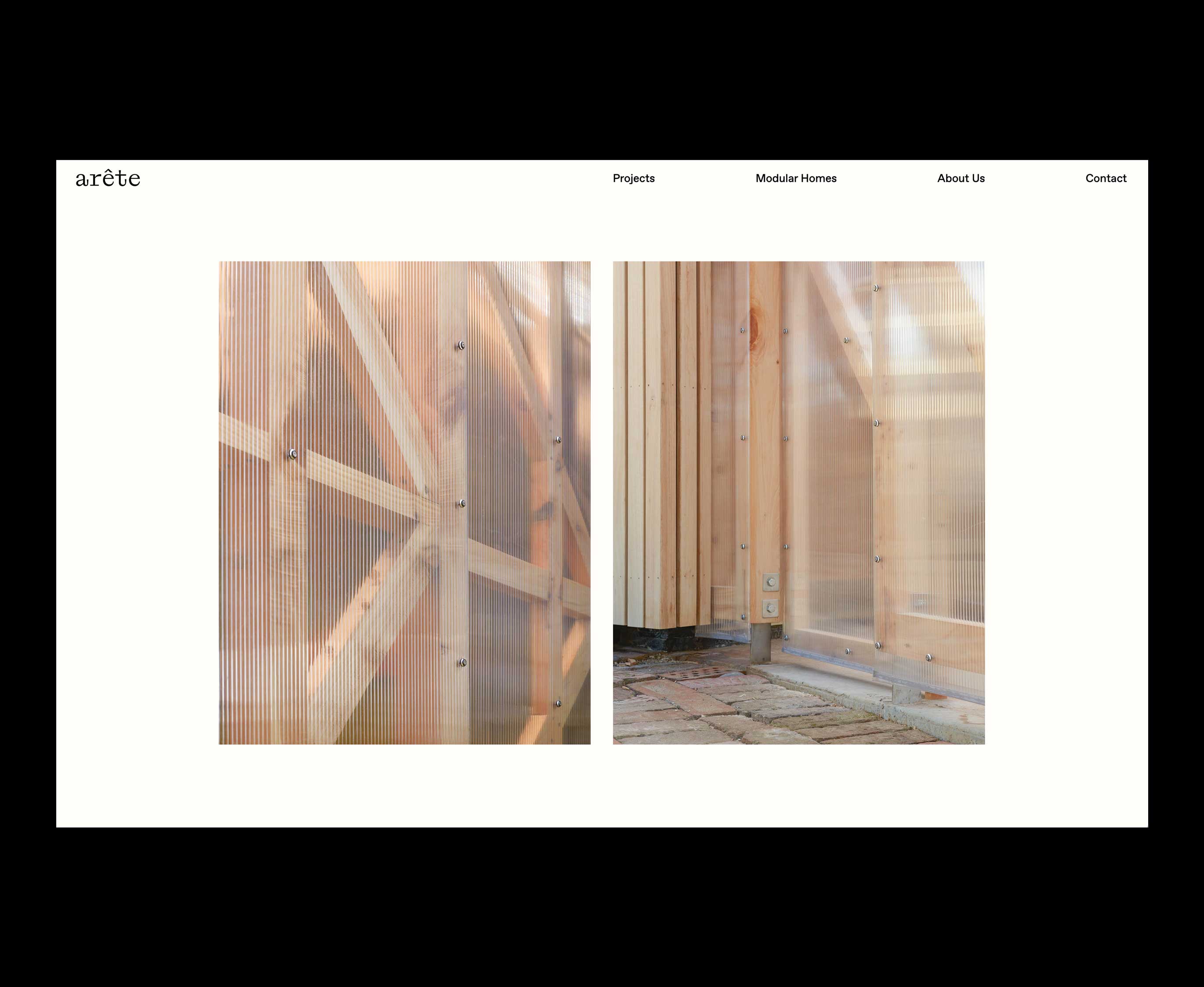 Arête Architects web design on desktop