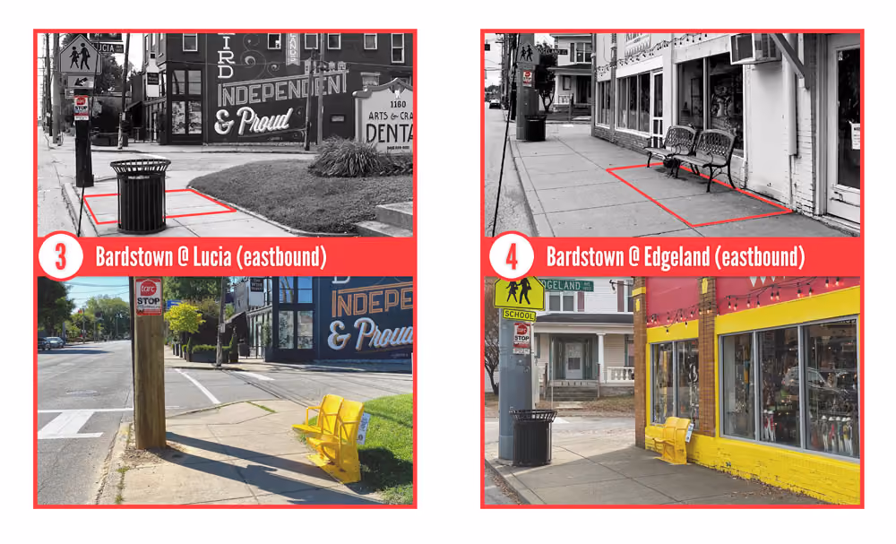 Before and after images of bus stop locations