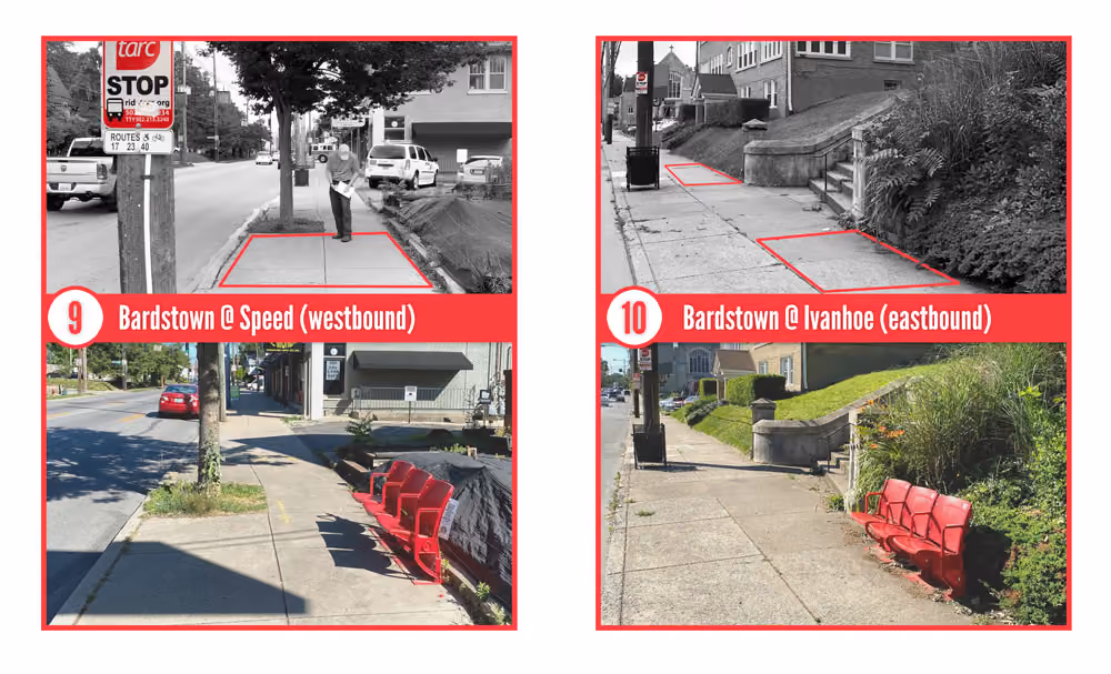 Before and after images of bus stop locations 9 and 10