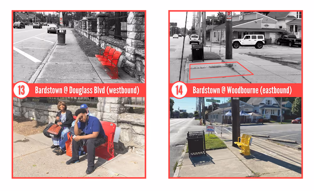 Before and after images of bus stop locations 13 and 14
