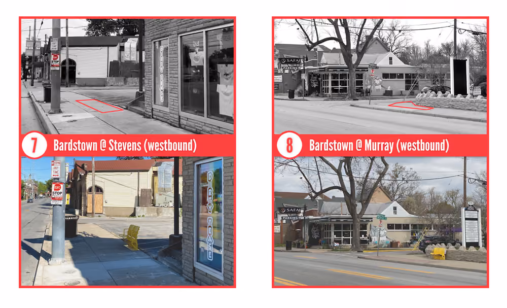 Before and after images of bus stop locations 7 and 8