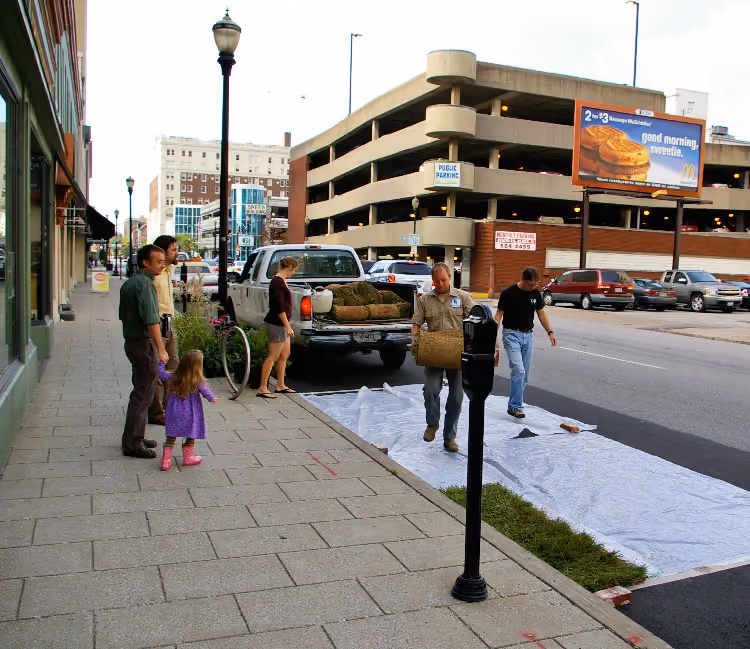 Friends of the UDS helping build our first Park(ing) Day parklet in 2010