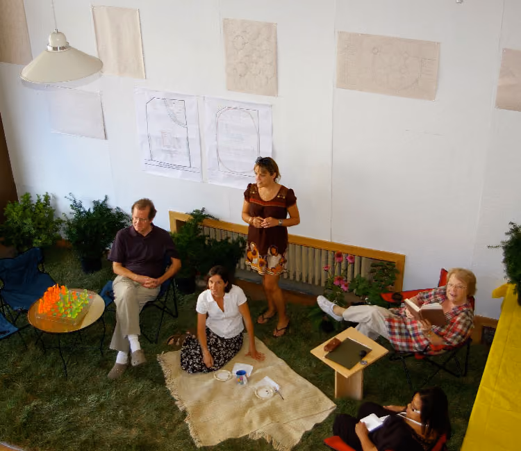 friends hanging out in the indoor Park(ing) Day parklet 2010