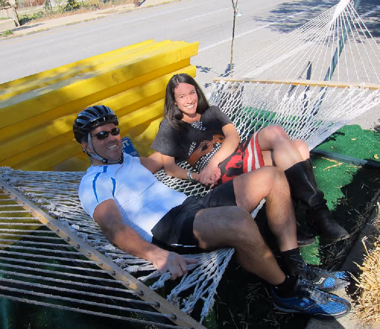 Parklet with hammock in front of the Green Building in NuLu 2011