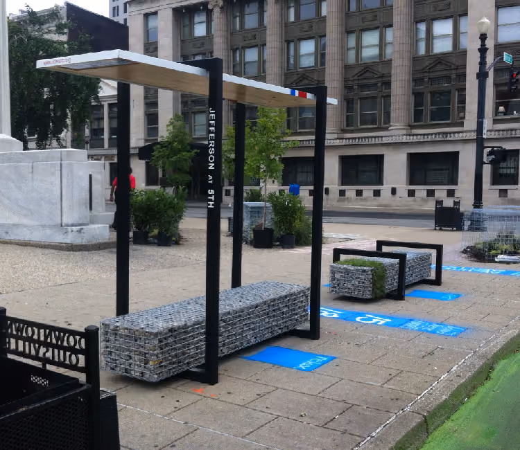 Prototype bus stop by Architectural Artisans' Jeff Rawlins during Park(ing) Week 2013 at Metro Hall