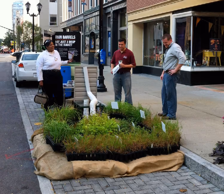 MSD green infrastructure demonstration parklet during 2013 Park(ing) Day