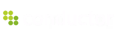 Conductor logo with green dots arranged in a square pattern to the left of the company name in white text.