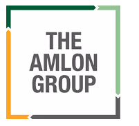 Logo with the text 'THE AMLON GROUP' centered inside a white square bordered by green, black, and orange lines.
