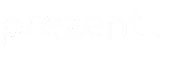 "prezent" logo in lowercase white letters on a transparent background.