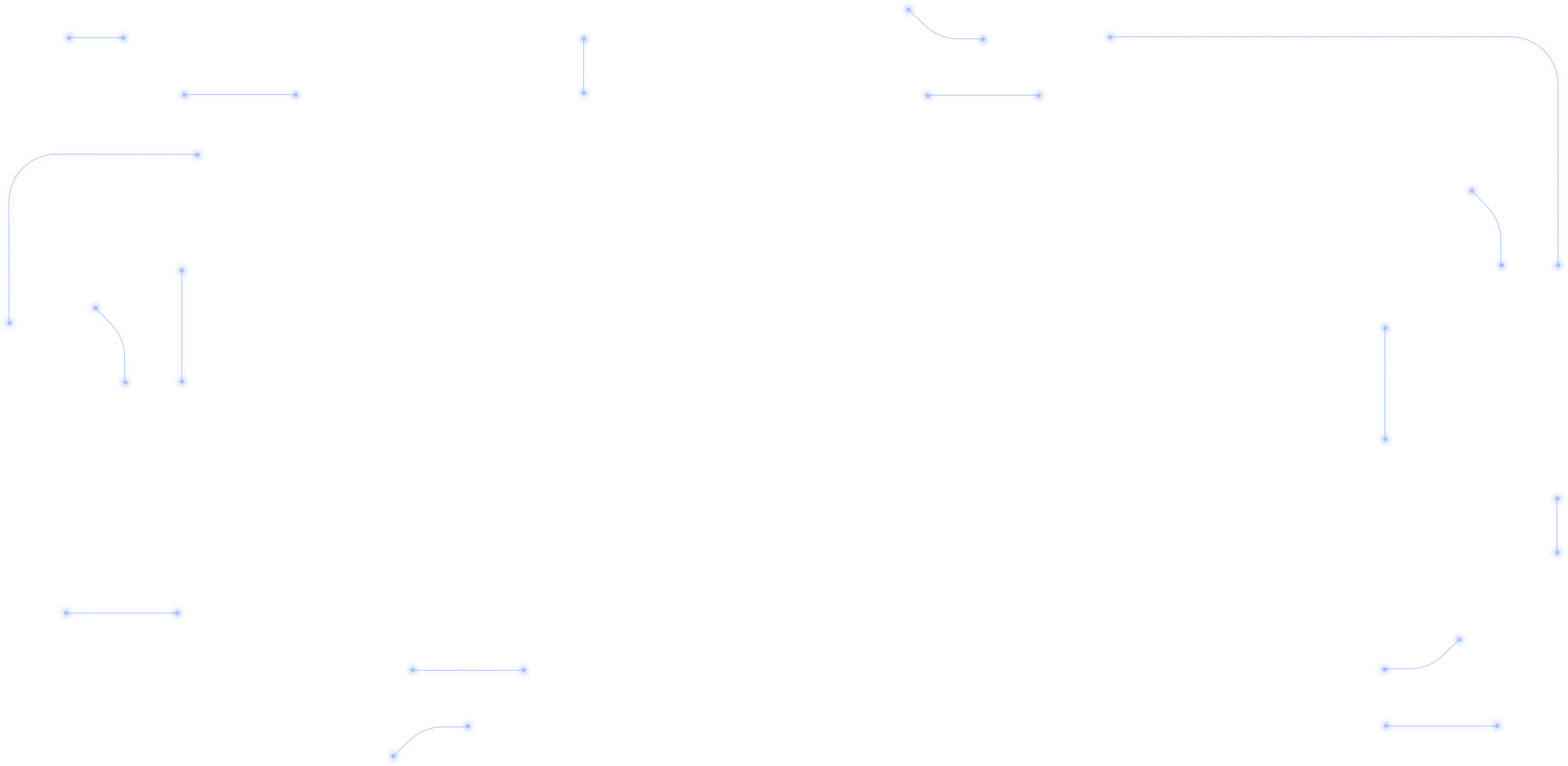 Black background with abstract blue circuit-like lines and nodes forming a technological pattern.