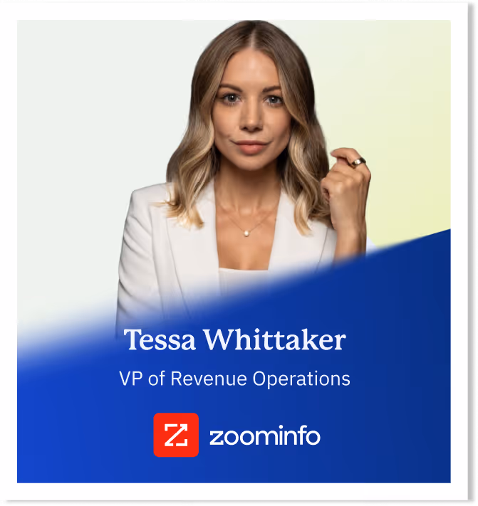 Portrait of Tessa Whittaker, VP of Revenue Operations at ZoomInfo, wearing a white blazer.
