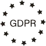 Circle of twelve stars surrounding the acronym GDPR in black, representing data protection.