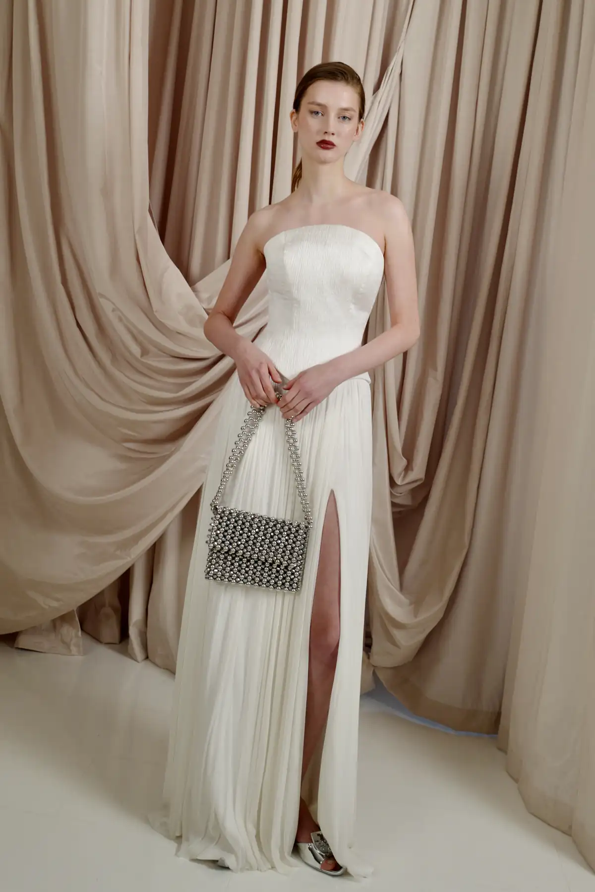 2 teiler seide Korsage Moon neckline fliessend