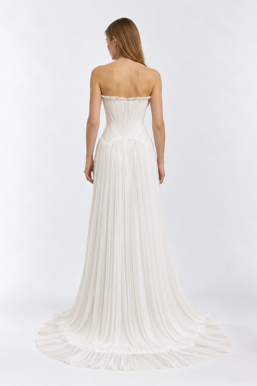 plissiert seide hochzeitskleid korsage trägerlos bandeau dropped waist a-linie