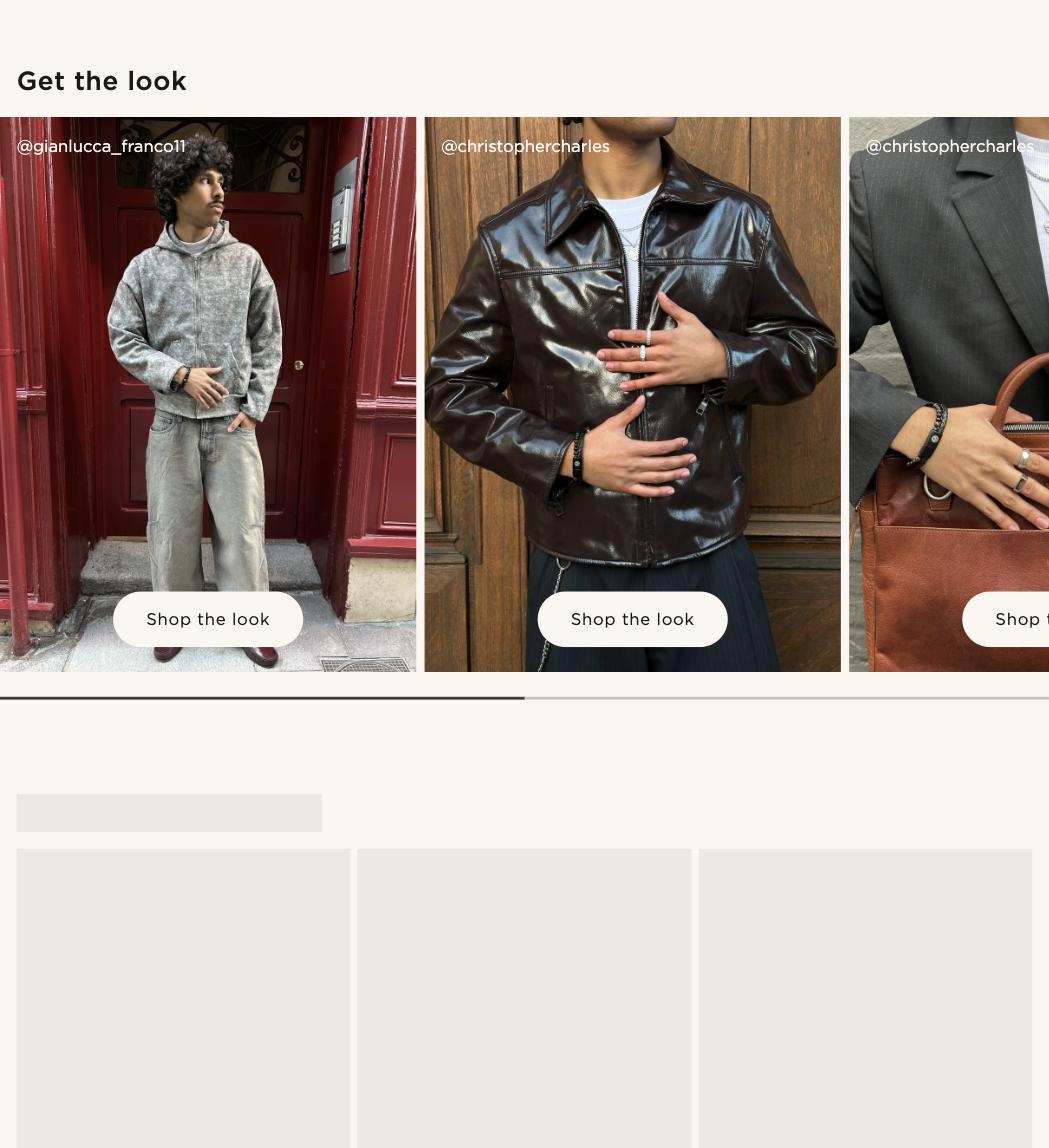 Trendhim product page showing a Get the look carousel of customer photos with Shop the look buttons