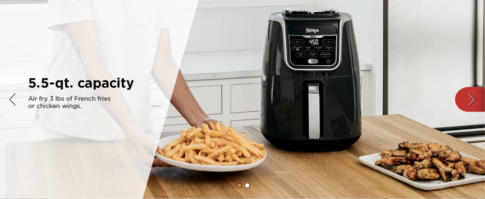 The 5.5-quart capacity slide from a carousel module on the Ninja Air Fryer Max XL page