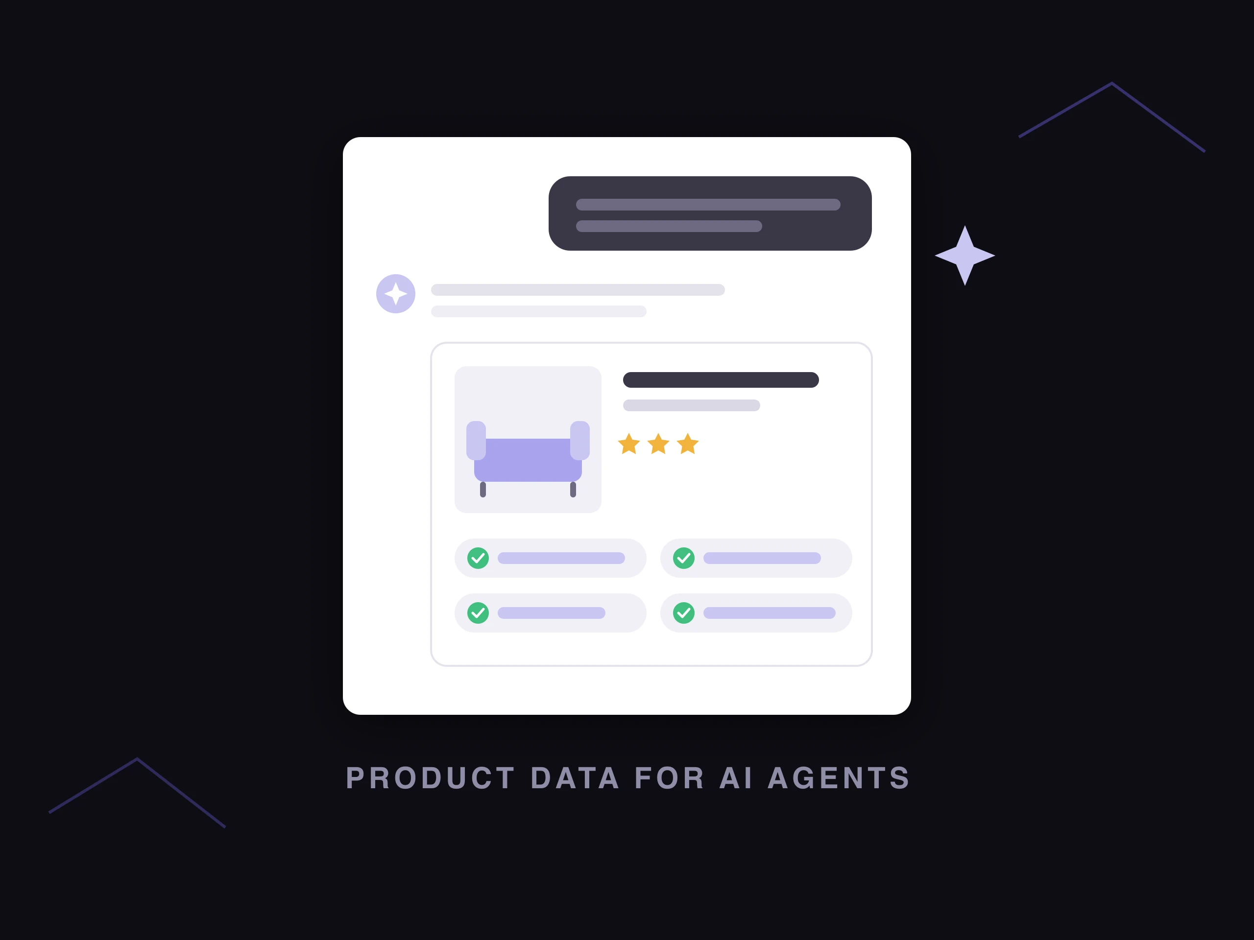 An AI assistant answering a shopper's question with a recommended product and its key attributes