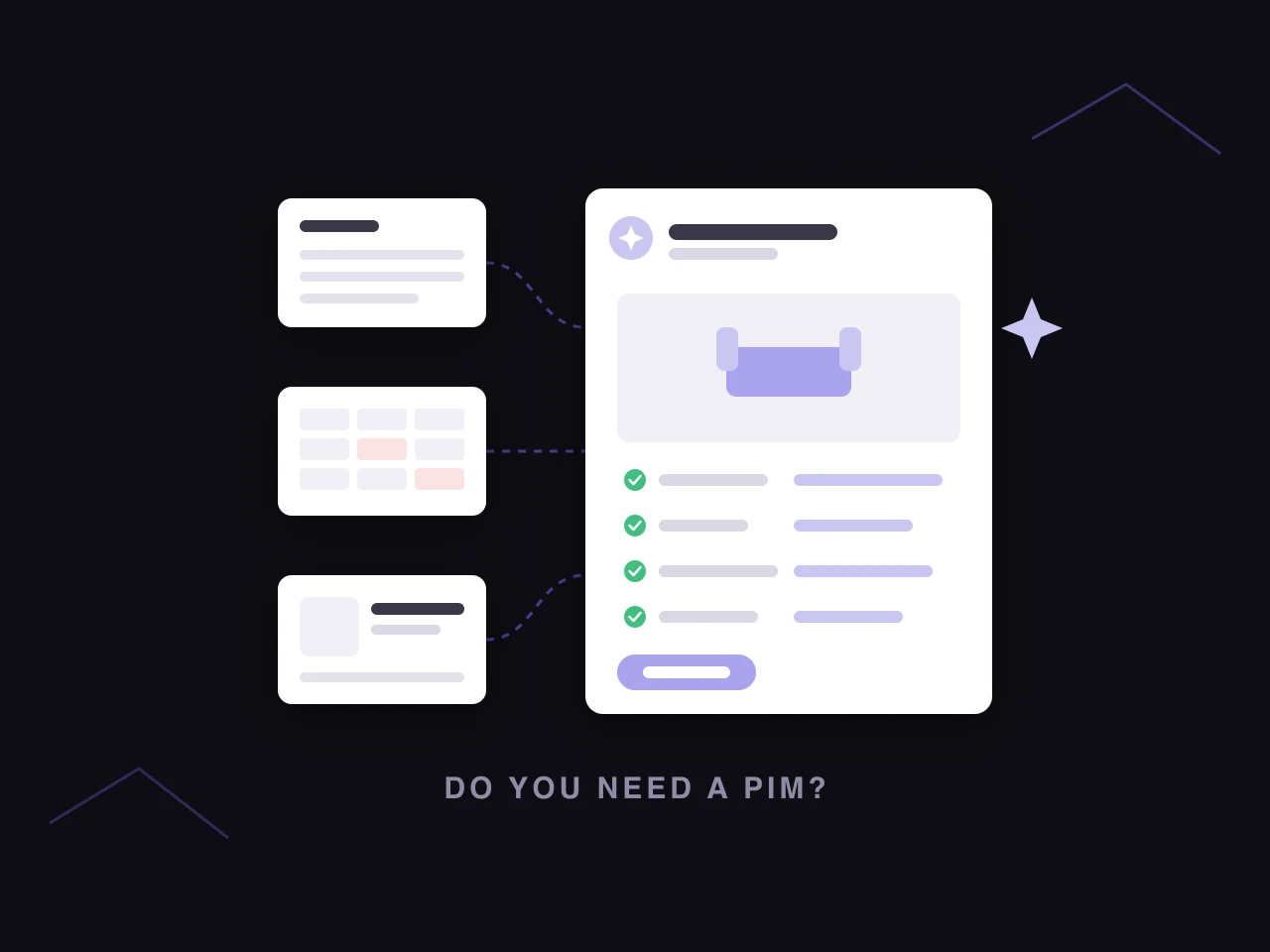 Product data from an ERP, a spreadsheet and a store admin flowing into one AI PIM master record