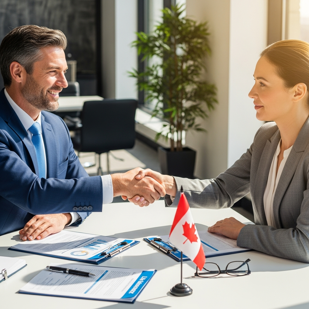 Business partners with insurance documents Canada