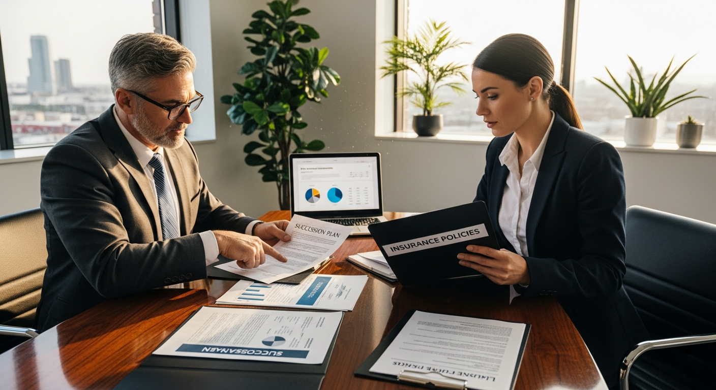 Business owners reviewing succession plans