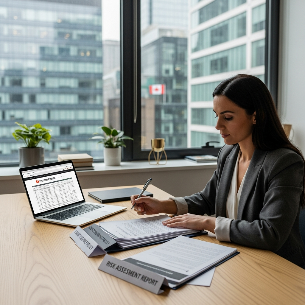 Entrepreneur reviewing insurance papers.