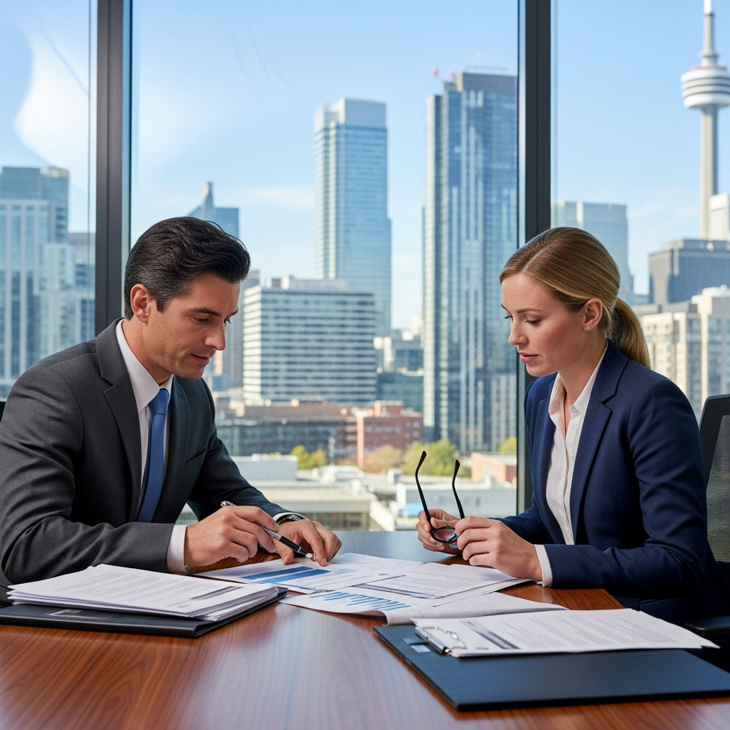 Professionals reviewing insurance documents