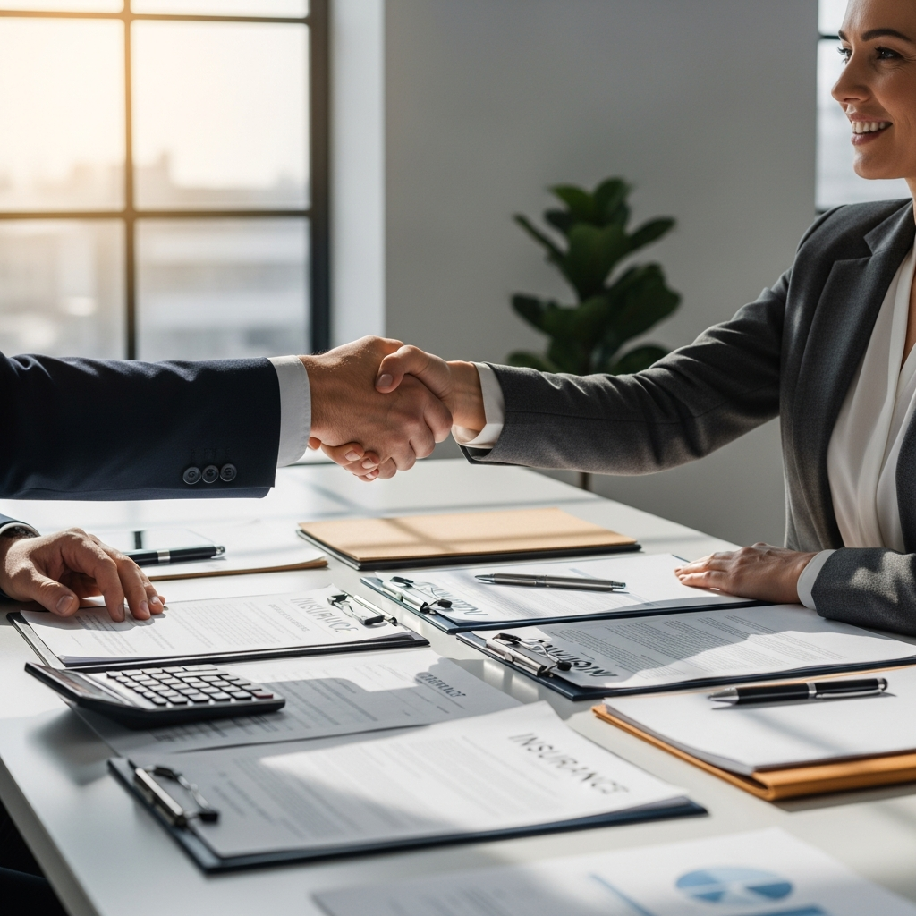Handshake over insurance paperwork