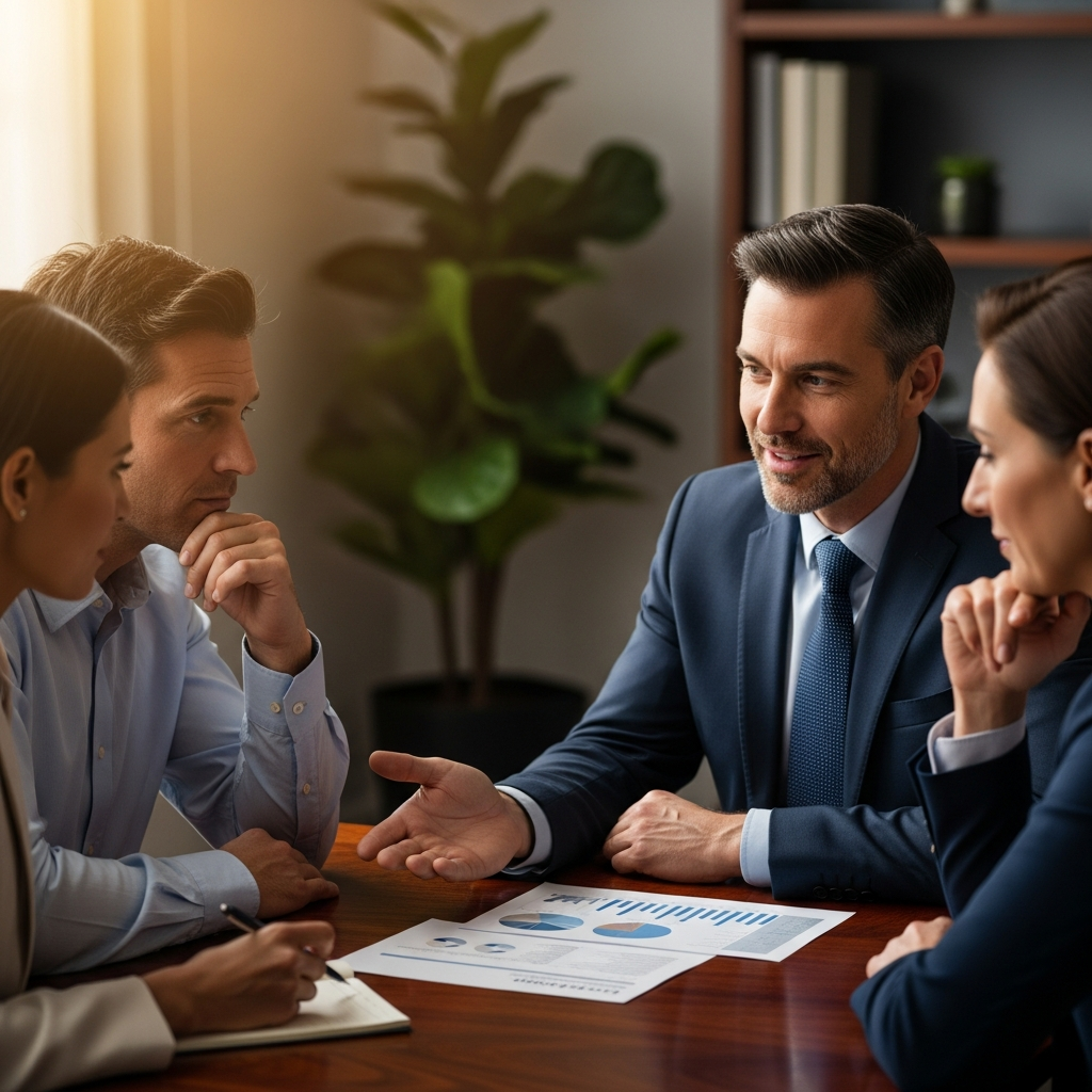 Advisor explaining insurance policy