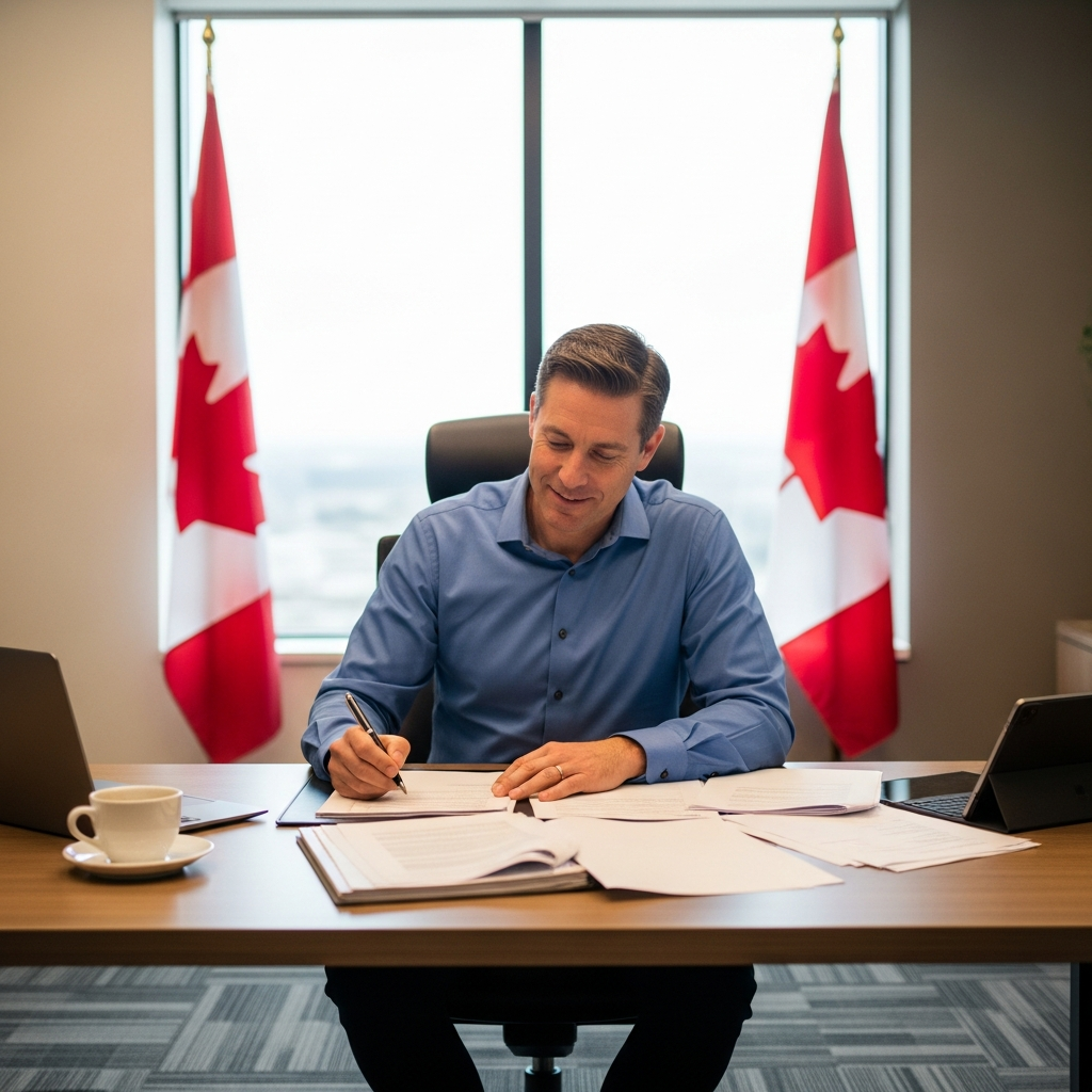Business owner reviewing documents Canada