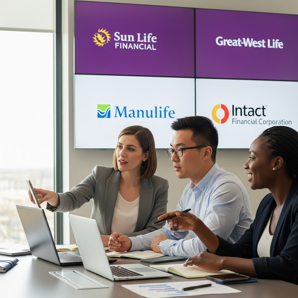 office workers discussing insurance