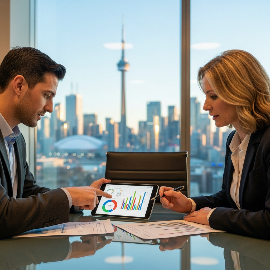 businesspeople comparing data