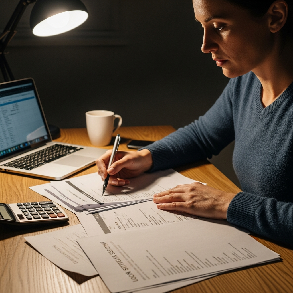 Person reviewing debt documents