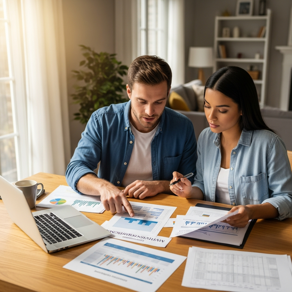 Couple reviewing insurance paperwork