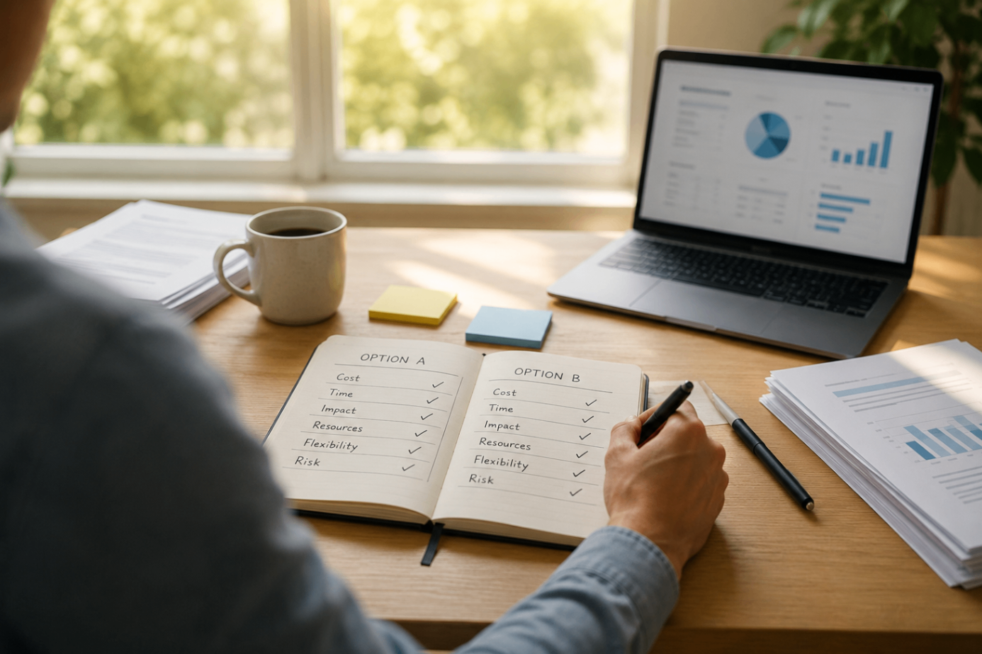 Comparing Universal Life and Whole Life Insurance Two paths diverging on a desk planner, weighing universal life vs whole life insurance options