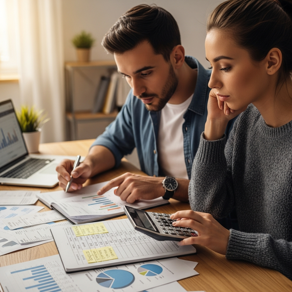 Couple calculating financial needs