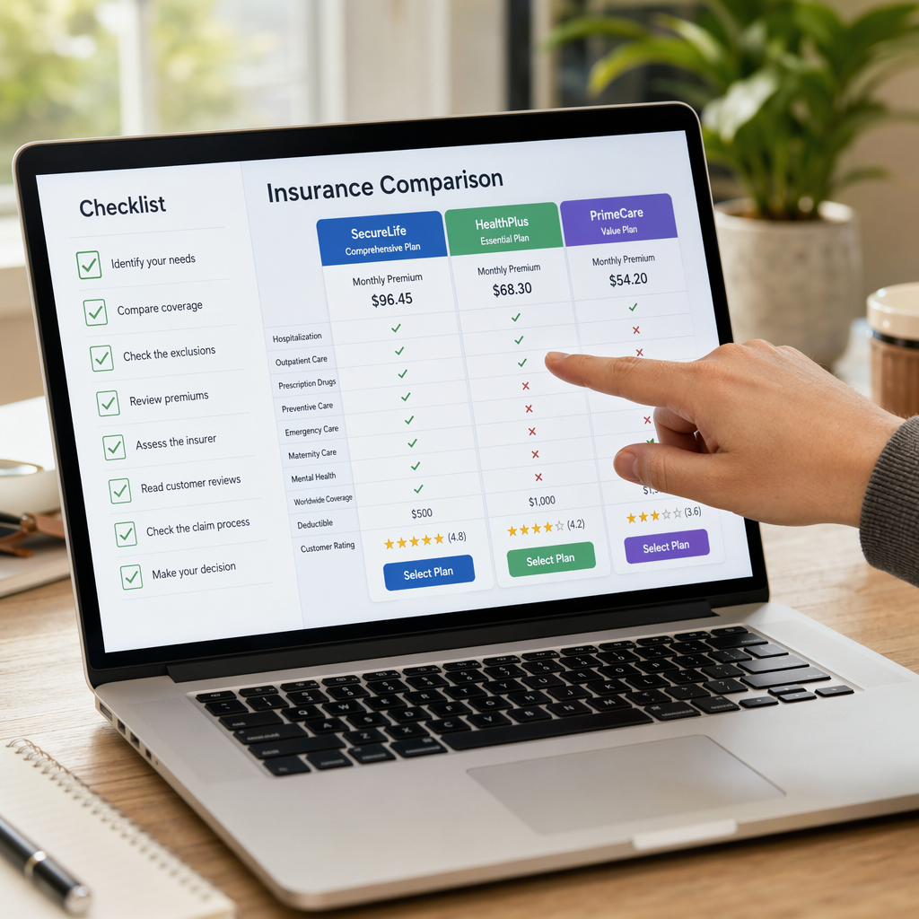Checklist and insurance comparison laptop