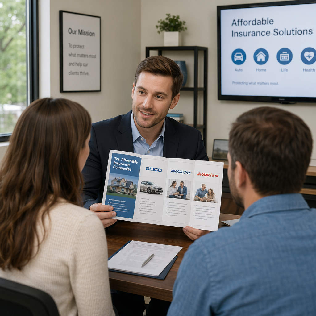 Advisor with insurance brochures