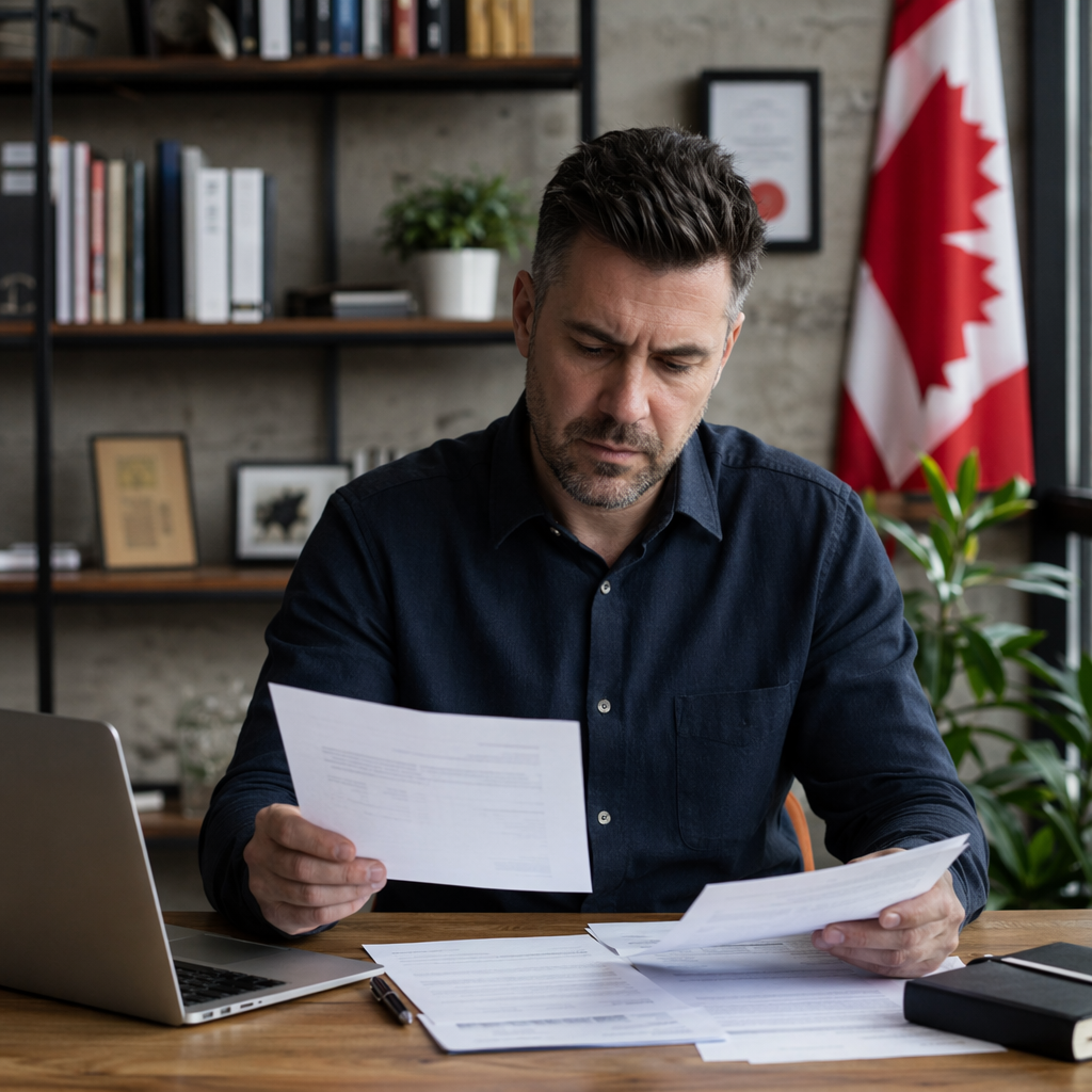 Canadian small business owner at desk