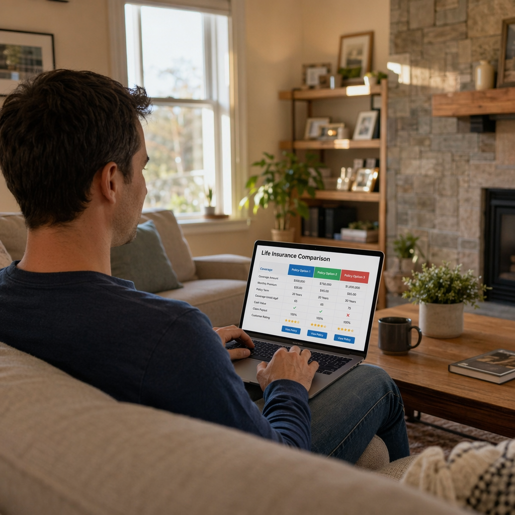 Comparing insurance quotes at home