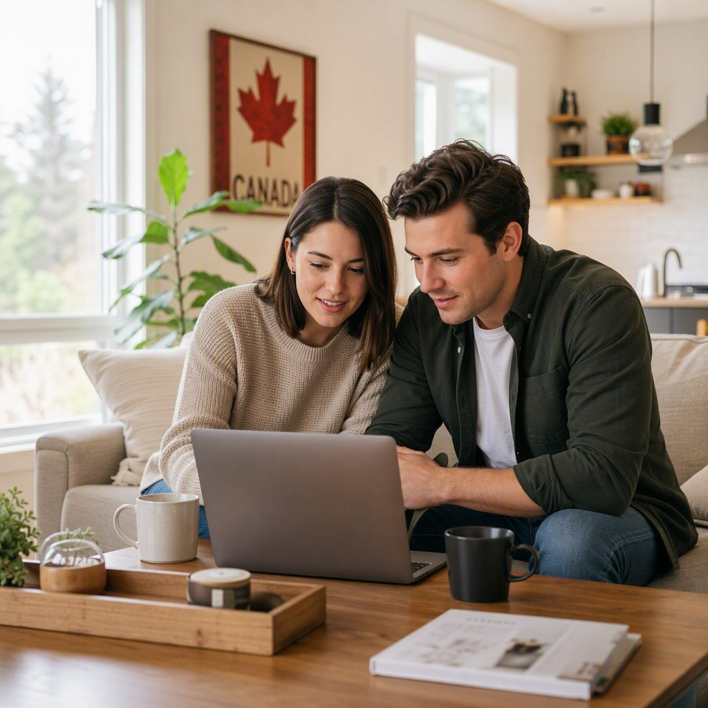 Couple comparing insurance quotes
