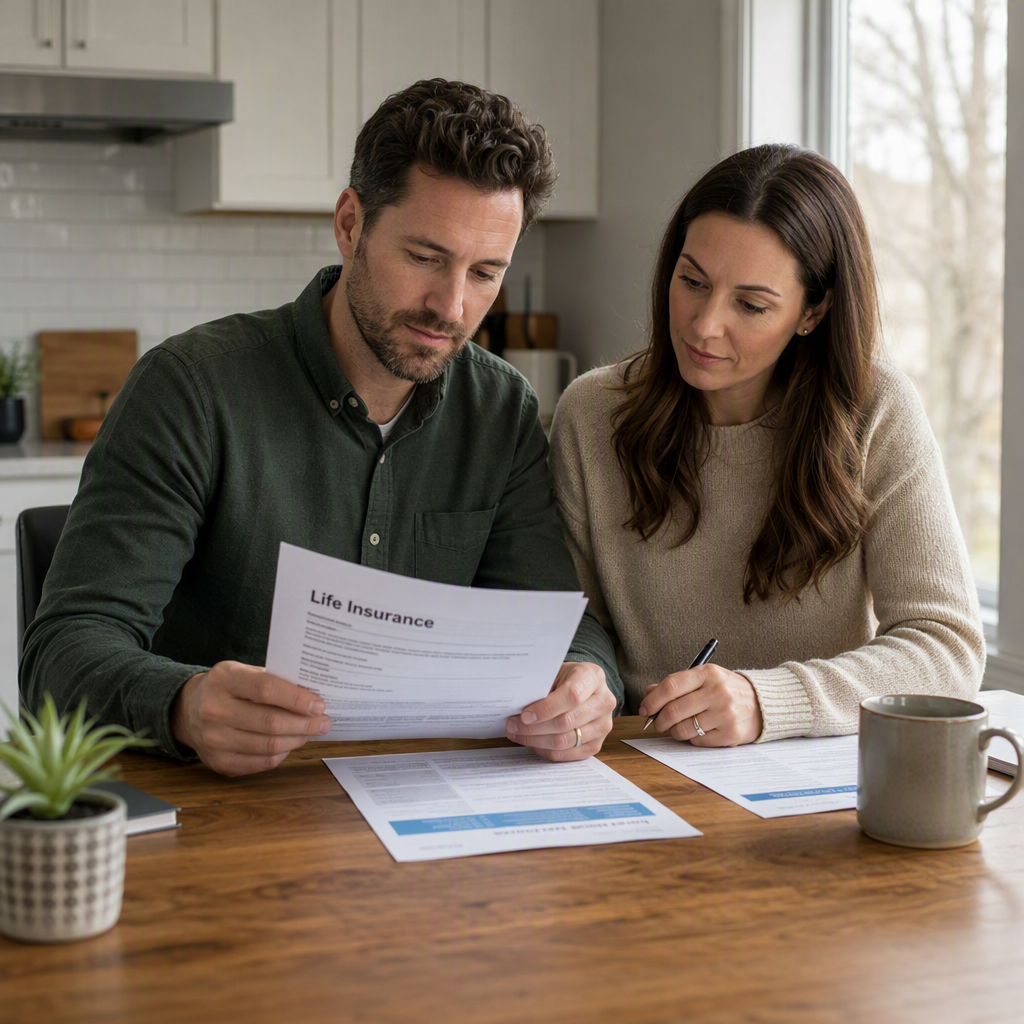 Canadians reviewing insurance documents