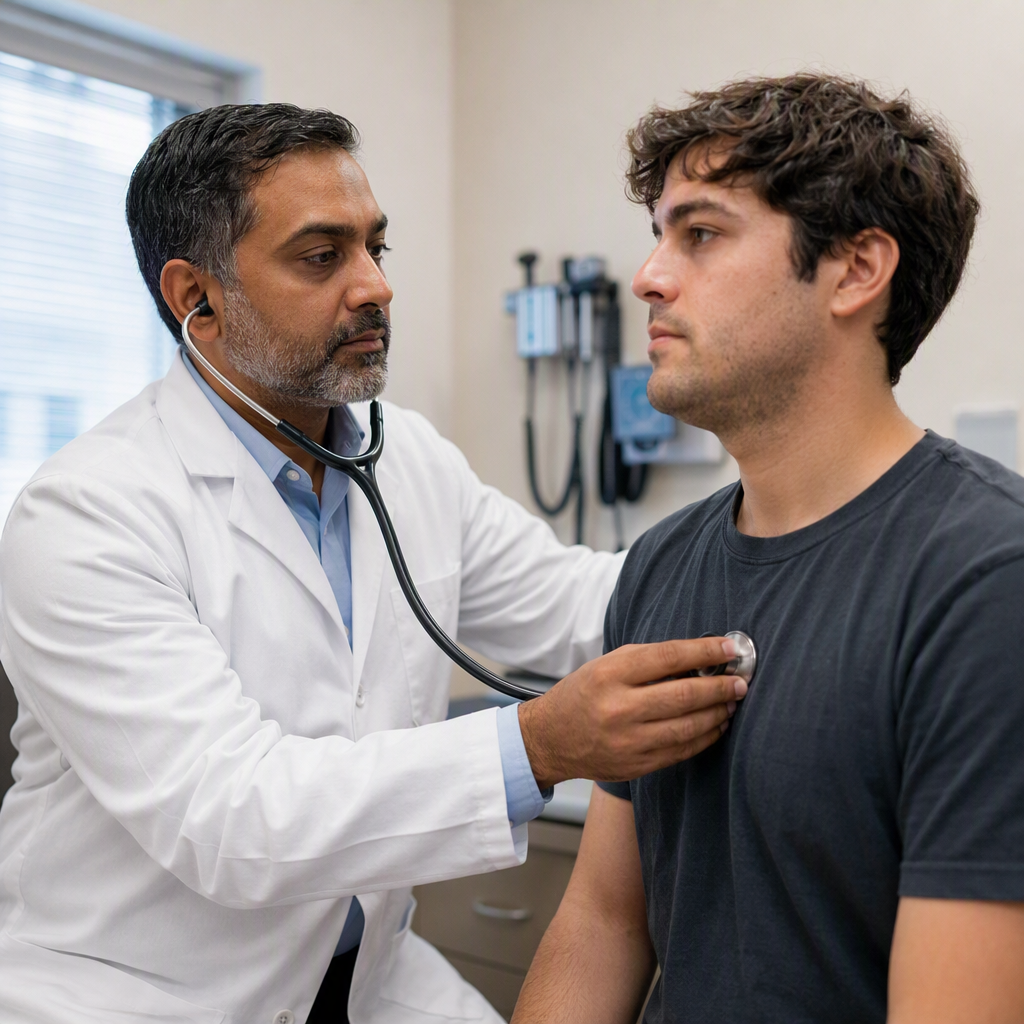 Doctor examining patient in clinic