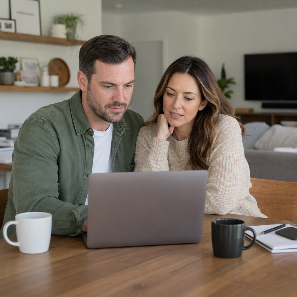 Couple comparing insurance online