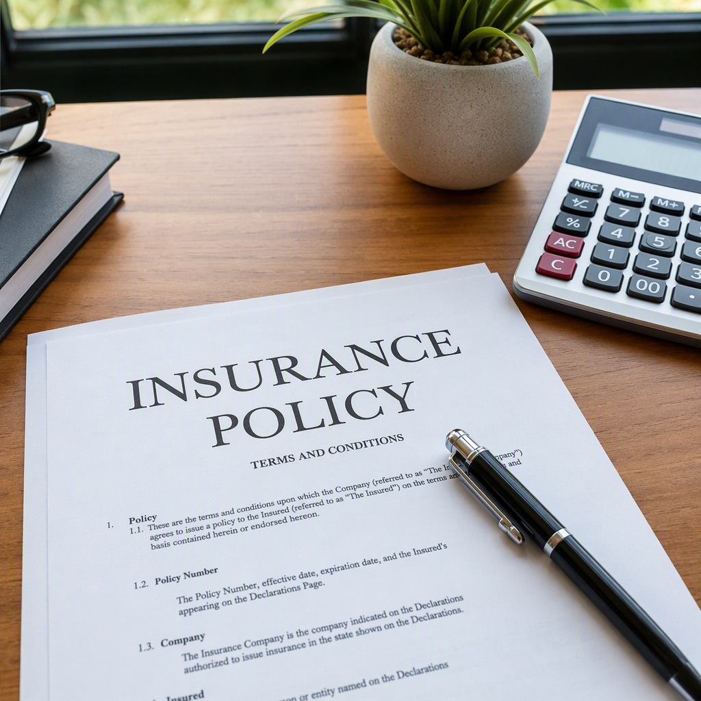Insurance policy on desk close-up