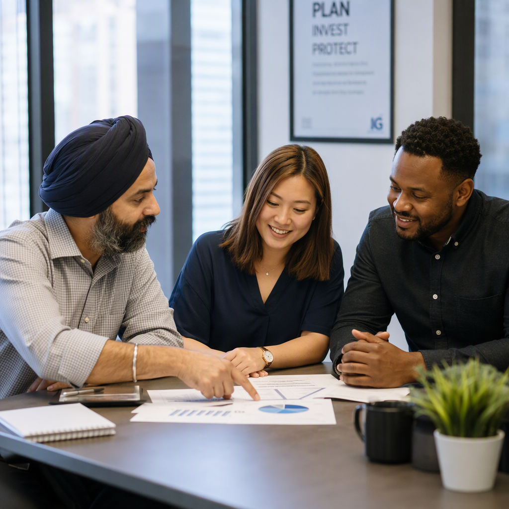 Canadians discussing insurance plans