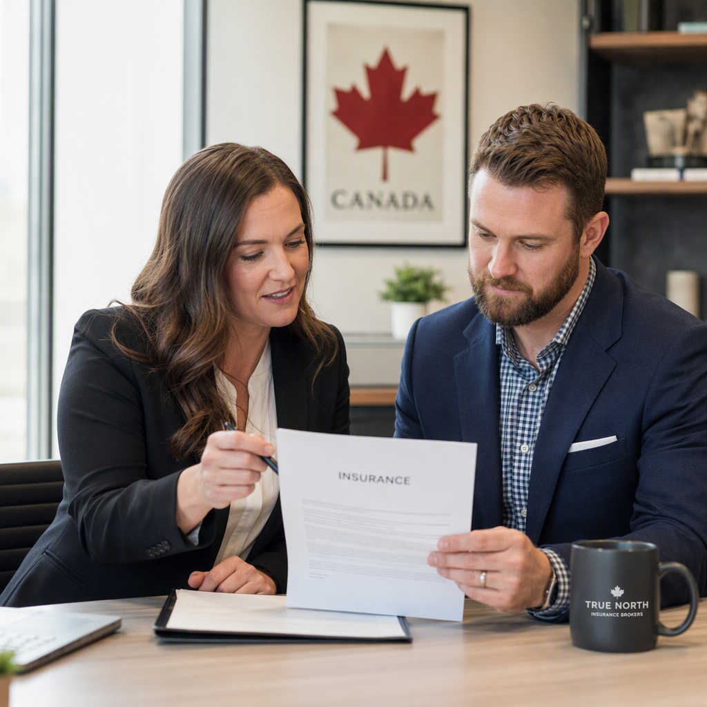 Insurance advisor reviewing a policy with a client in Canada