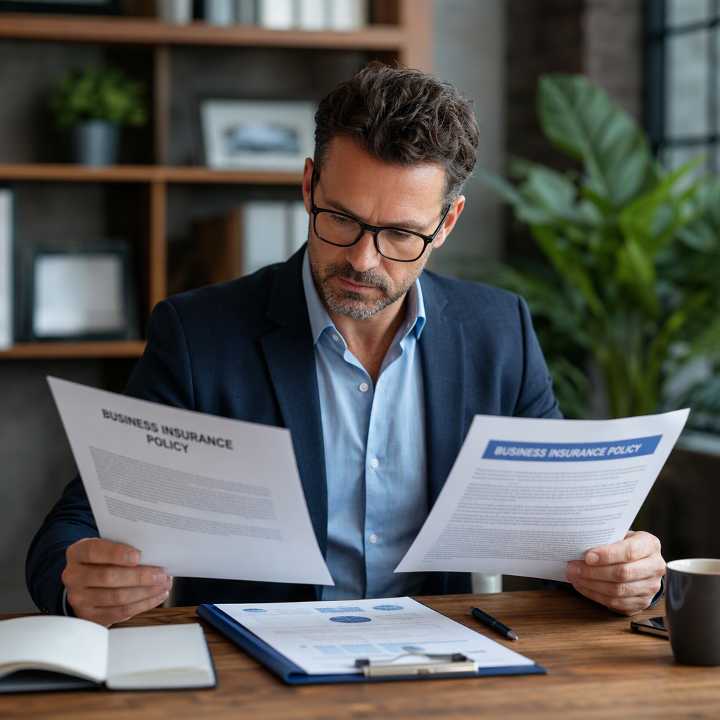 business owner comparing insurance policies