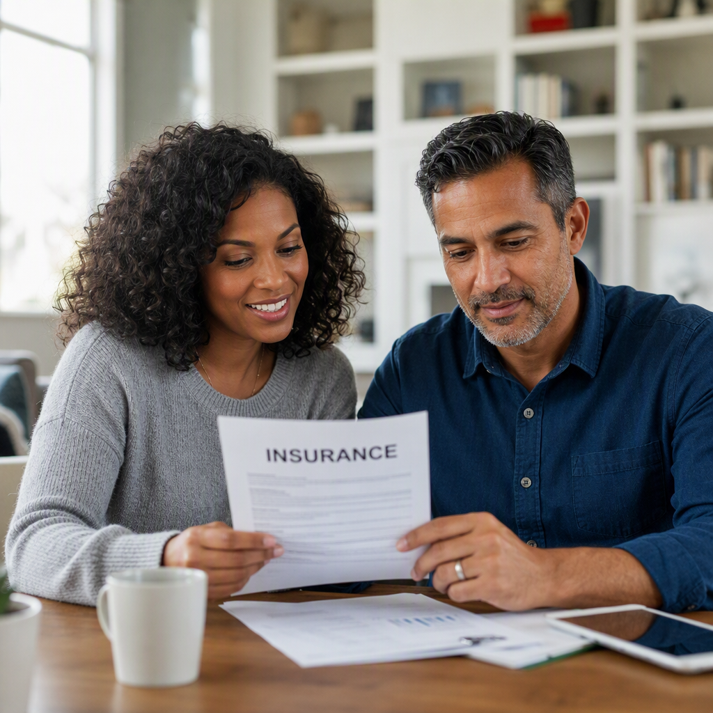 adults reviewing insurance documents