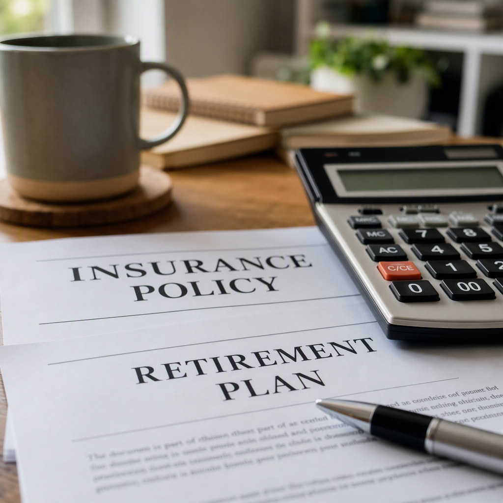 Life insurance documents on desk
